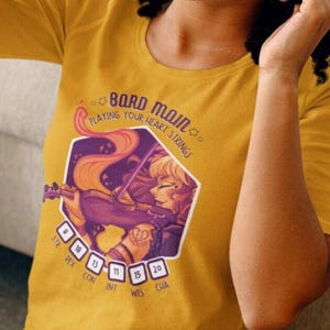 Musical Bard TTRPG Main T-Shirt | Violin Player Shirt, Kawaii D20 Anime Shirt, Fantasy Dungeons Witchy Tee, Colorful Tabletop RPG Clothes image 1
