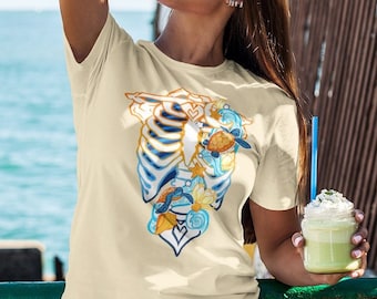Aroace Subtle Pride Ribcage T-shirt | Aroace Flag Clothes, Aroace Pride Turtle Shirt, LGBTQ Skeleton Tee, Pastel Goth Clothing
