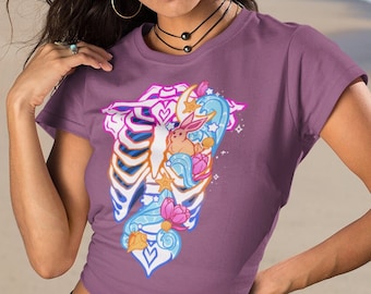 Pansexual Subtle Pride Ribcage T-shirt | Pan Flag Clothes, Pan Pride Bunny Shirt, LGBTQ Skeleton Tee, Pastel Goth Clothing