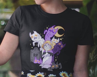 Nonbinary Pride Cat Shirt | Non-binary Necromancer T-Shirt, Subtle Pride Queer Art, Enby Witchy Clothes, LGBTQ Zombie, Pastel Goth Clothing