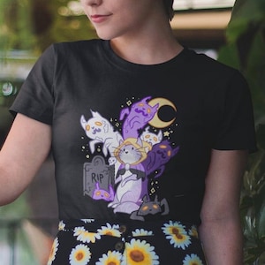 Nonbinary Pride Cat Shirt | Non-binary Necromancer T-Shirt, Subtle Pride Queer Art, Enby Witchy Clothes, LGBTQ Zombie, Pastel Goth Clothing