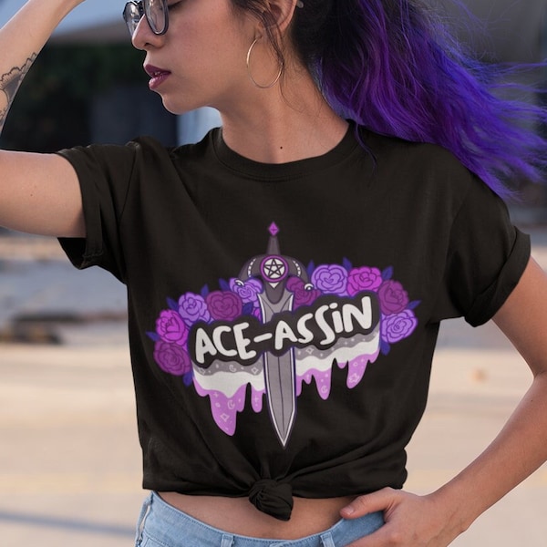Asexual Rogue Pride Shirt | Asexual Pride T-Shirt, Demisexual Ace Pride, Aroace Asexual Shirt, TTRPG Dagger Merch, Pastel Goth Clothing