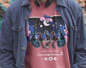 Transgender Subtle Pride Cat T-shirt | Transgender Pride, Cute Trans Clothes, Trans Pride Lofi Shirt, LGBTQ Music Tee, Pastel Goth Clothing
