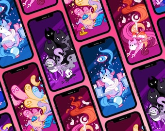 Subtle LGBT Phone Wallpapers | Fantasy LGBTQ Cat Cell Phone Wallpaper Set | Magic Occult Lesbian Pan Bi Ace Trans Enby Nonbinary Pride Flag