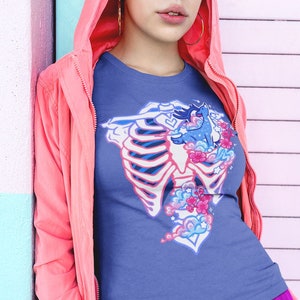 Transgender Subtle Pride Ribcage T-shirt | Trans Flag Clothes, Trans Pride Deer Shirt, LGBTQ Skeleton Tee, Pastel Goth Clothing