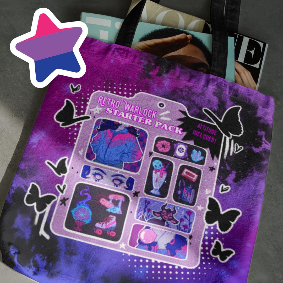 Subtle Bi Bag Retro Warlock Starter Pack Subtle Bisexual Tote Bag With Pocket | Bi ...