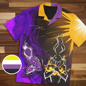 Nonbinary Subtle Pride Mothman Button Up Shirt | Trans Pride Cryptid, LGBT Pride Moth Shirt, LGBTQ Monster Button Down, Pastel Goth Clothing