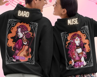 Bard Muse Fantasy Matching Couples Hoodies | Couple Hoodies, TTRPG Sweatshirt, Tarot Cards, Musician, Goth Hoodie, Plus Size Goth