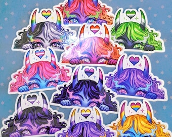 LGBT Pride Peeker Demon Stickers | Magic Occult Lesbian Pan Bi Gay Ace Trans Enby Omni Ally Aro LGBTQ | Vinyl Laptop Decal, Scrap Booking