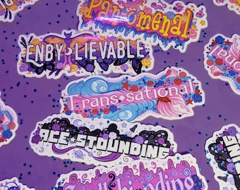 Fantasy Spooky LGBT Pride Stickers  | Magic Pan Bi Ace Trans Enby LGBTQ Ghost Moth Mermaid Space Witch | Vinyl Laptop Decal, Scrap Booking