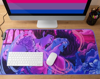 Fierté bisexuelle de vampire gothique tapis de souris | Joli tapis de bureau Halloween, tapis de souris gaming drapeau Bi Pride, tapis de bureau effrayant LGBTQ, cadeau tapis de souris anime
