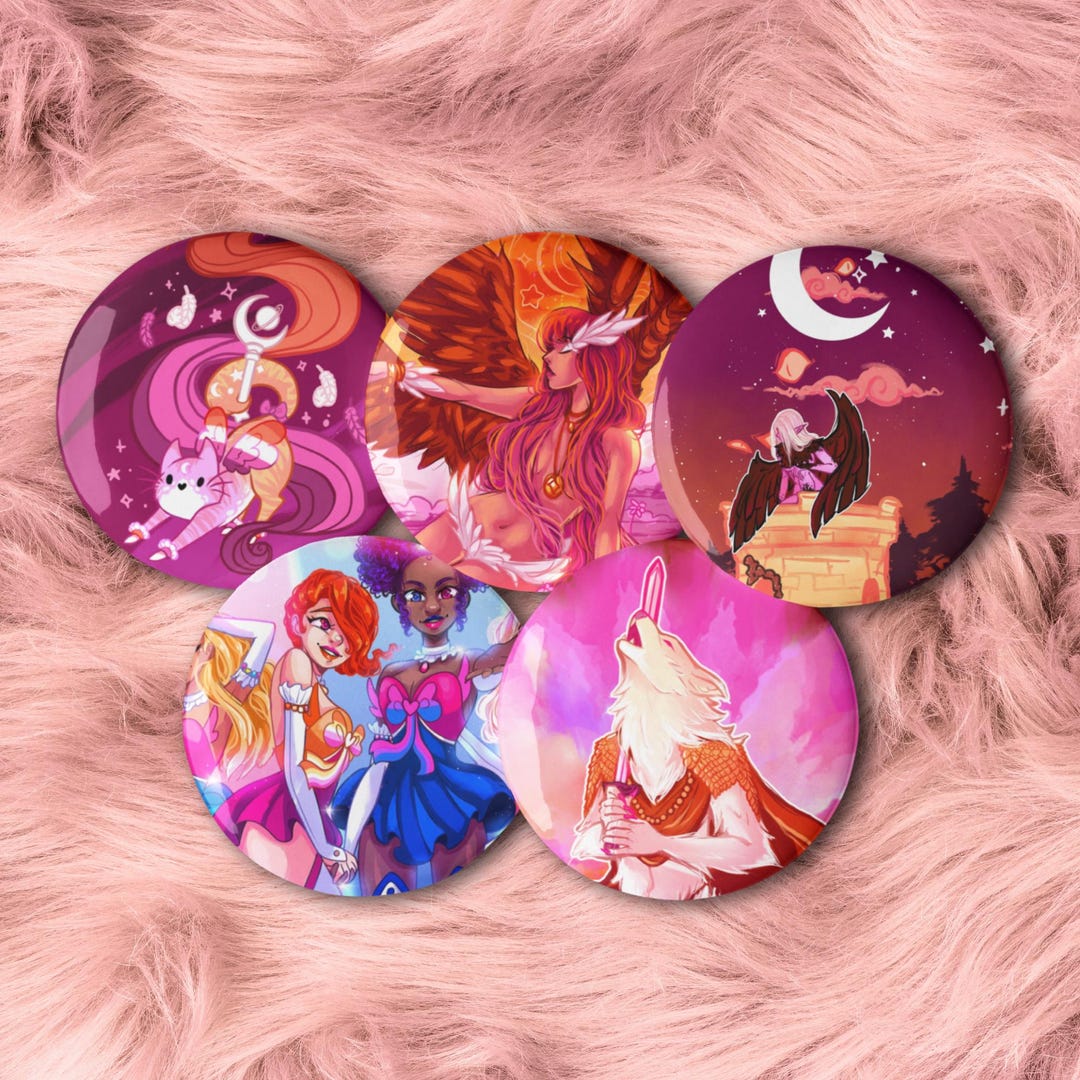 Lesbian Subtle Pride Fantasy Button Set | Lesbian Pride Cryptid Pin ...