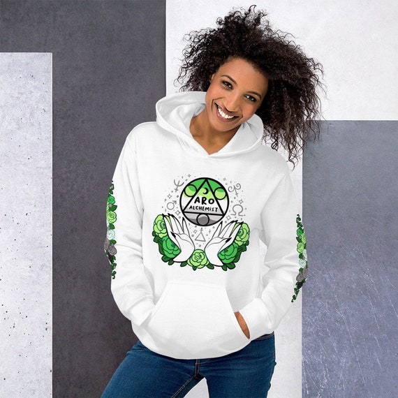 Aromantic Alchemist Subtle Pride Hoodie | LGBT Alchemy Sweatshirt, Aro Pride Queer Art, TTRPG Artificer Shirt, Witchy Pastel Goth Clothes