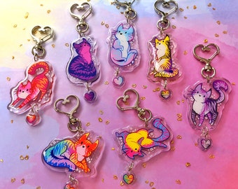 Subtle LGBT+ Cat Keychains | Gay Pansexual Bisexual Transgender Asexual Non-binary Lesbian Rainbow | Acrylic Charm Keychain