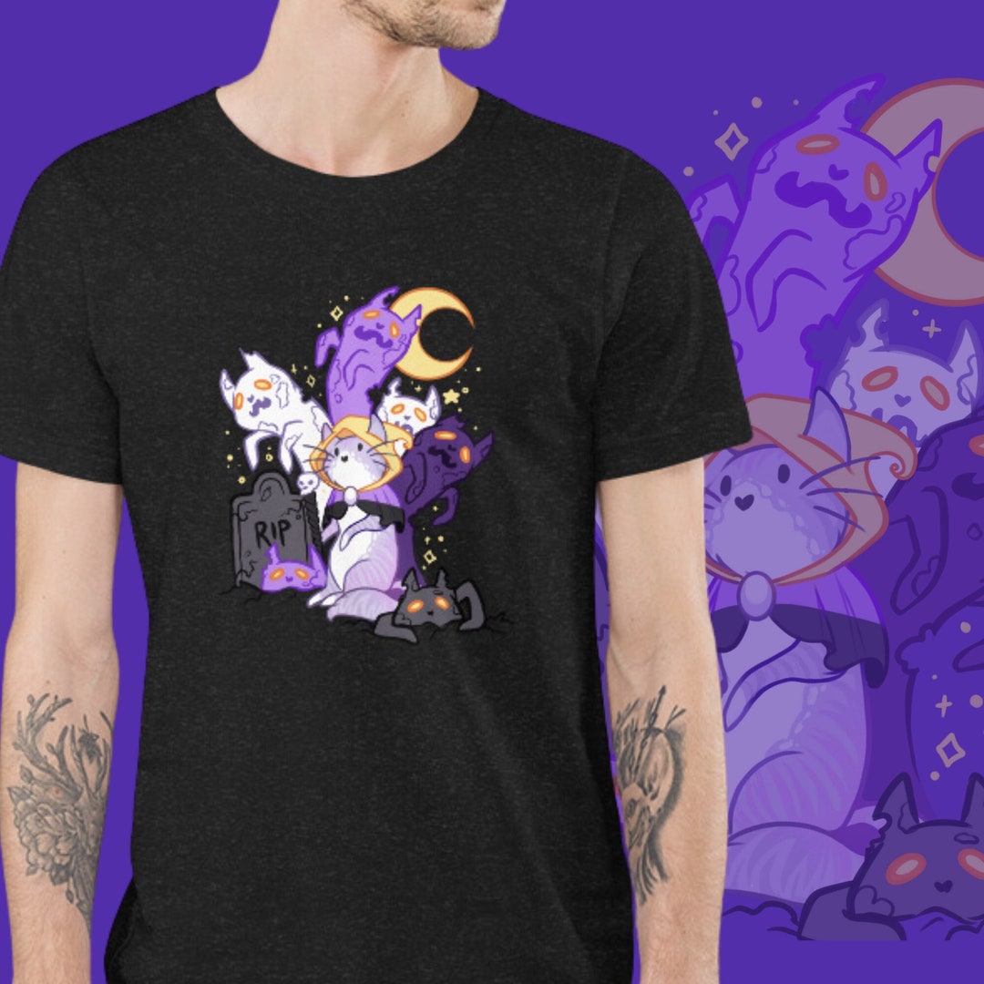 Nonbinary Pride Cat Shirt | Non-binary Necromancer T-Shirt, Subtle Pride Queer Art, Enby Witchy Clothes, LGBTQ Zombie, Pastel Goth Clothing