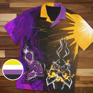 Nonbinary Subtle Pride Mothman Button Up Shirt | Trans Pride Cryptid, LGBT Pride Moth Shirt, LGBTQ Monster Button Down, Pastel Goth Clothing