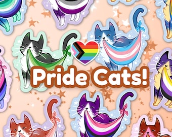 LGBT Pride Flag Cat Stickers | Lesbian Pan Bi Gay Ace Trans Aro Nonbinary Omni Aroace LGBTQ Pride | Laptop Decal, Scrap Booking