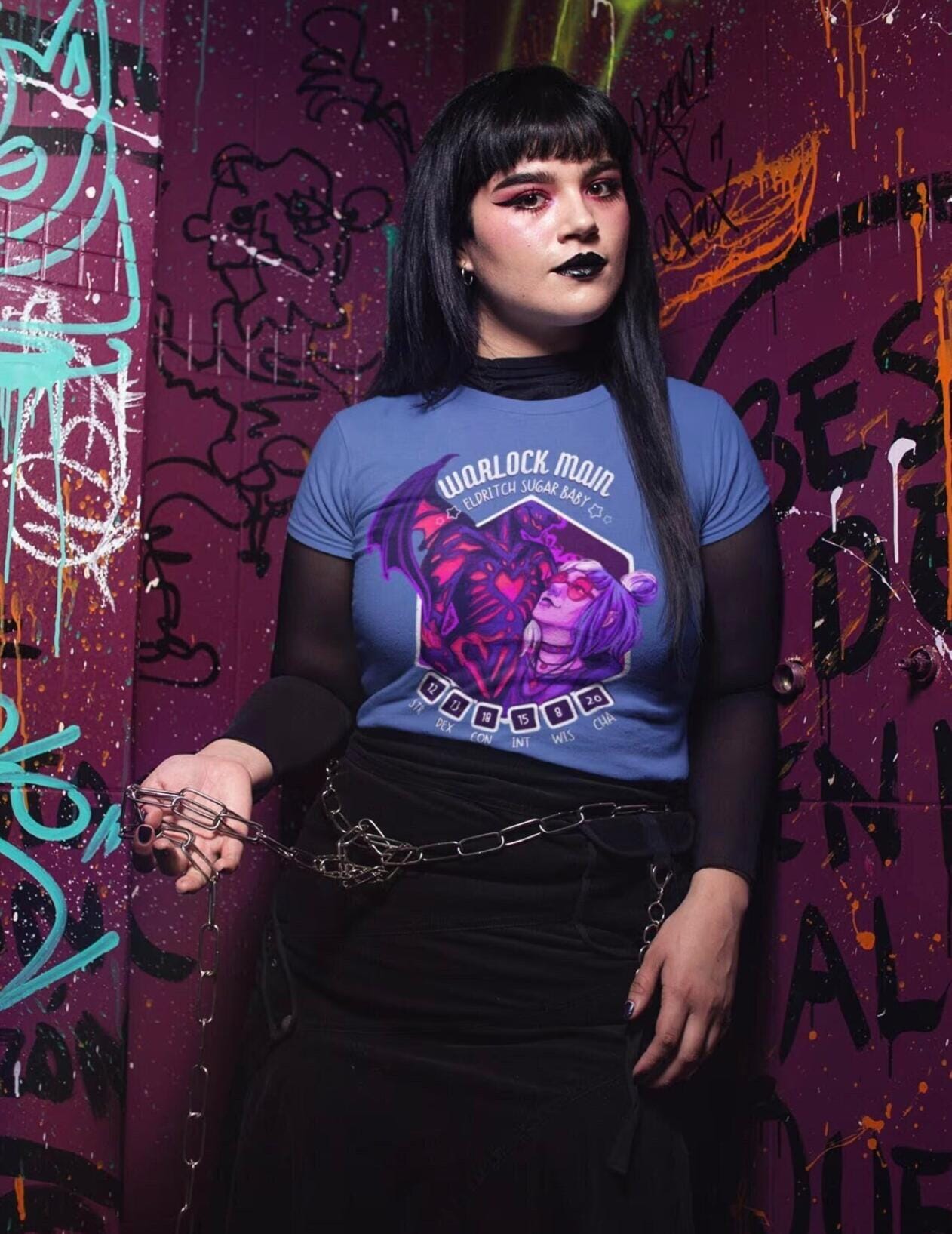 Goth TTRPG Warlock Main T-shirt | Eldritch Sugar Baby, Kawaii D20