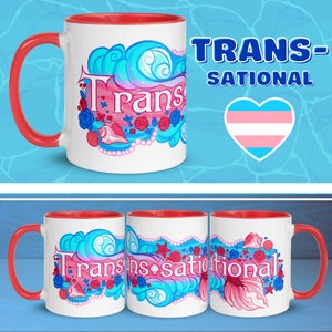 Transgender Pride Mermaid Mug | Trans Pride Flag Gifts, Mermaidcore Queer Art, LGBTQ Gift for Her, Beach Tea Cup, Trans Art Coffee Cup