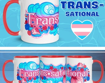 tasse de sirène de fierté transgenre | Cadeaux drapeau de la fierté trans, art queer sirène, cadeau LGBTQ pour elle, tasse à thé de plage, tasse à café art trans