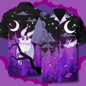 Asexual Subtle Pride Mothman Button Up Shirt Asexaul Pride Cryptid, Ace Pride Moth Shirt, LGBTQ Monster Button Down, Pastel Goth Clothing Dark Mode