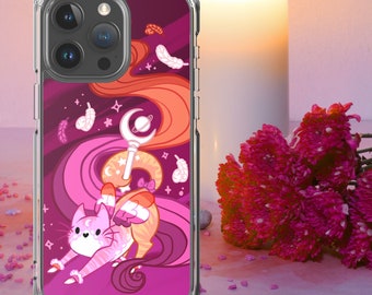 Étui pour téléphone lesbien pour iPhone + Samsung Galaxy | Kitty lesbienne lunaire | Fierté subtile, anime Kawaii Magical Girl, Art queer, gothique pastel