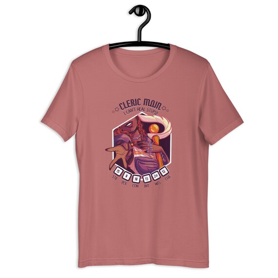 Magic TTRPG Cleric Main T-shirt | Can't Heal Stupid, Kawaii D20