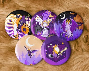 Nonbinary Subtle Pride Fantasy Button Set | Nonbinary Pride Cryptid Pin, Enby Pride Cat Pin, LGBTQ Monster Lover Gift, Nonbinary Crow Pin