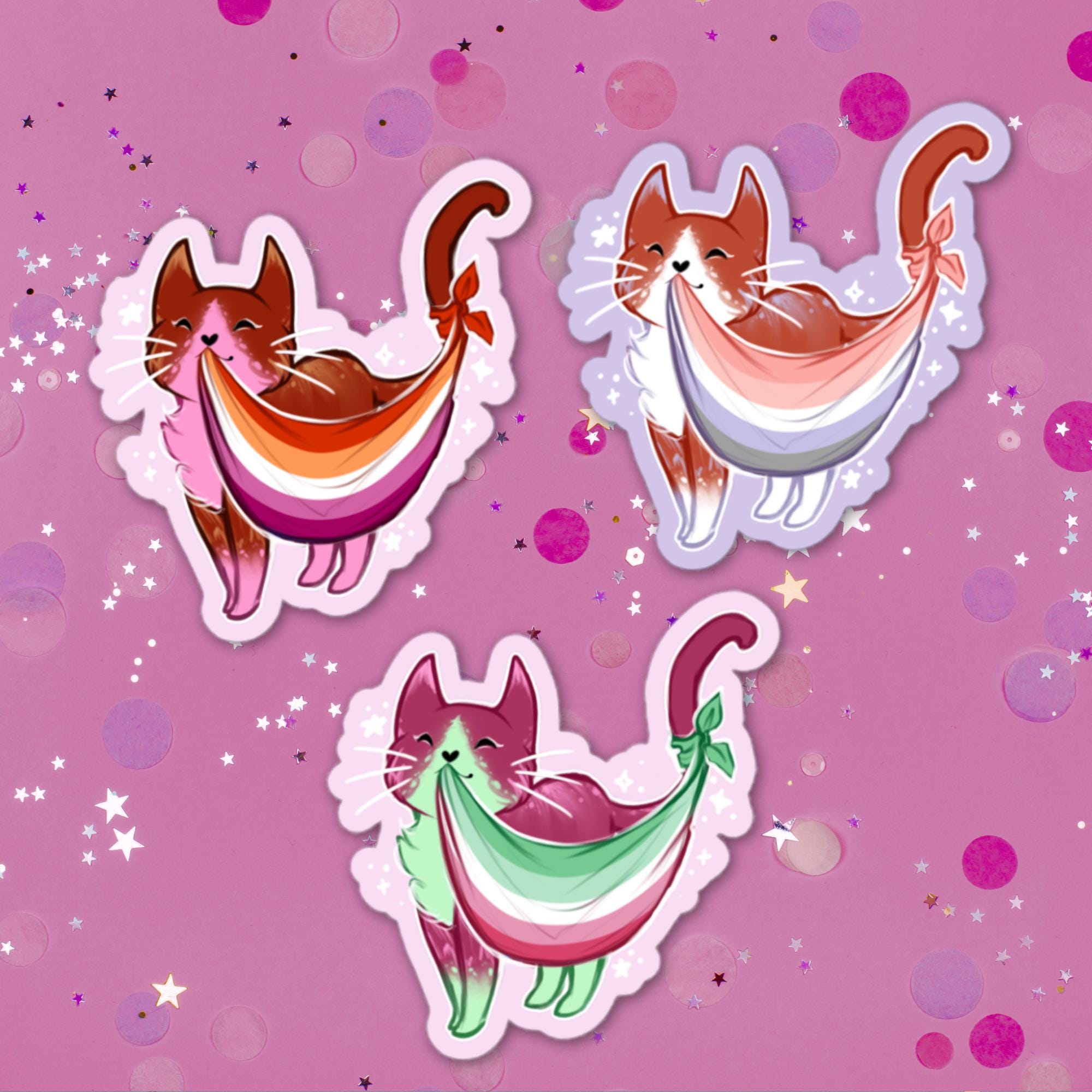 LGBT Pride Flag Cat Stickers | Lesbian Pan Bi Gay Ace Trans Aro ...