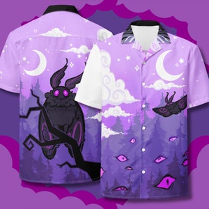 Asexual Subtle Pride Mothman Button Up Shirt Asexaul Pride Cryptid, Ace Pride Moth Shirt, LGBTQ Monster Button Down, Pastel Goth Clothing Light Mode