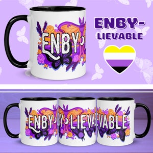 Nonbinary Pride Moth Mug | Enby Witchy Gifts, Cottagecore Queer Art, LGBTQ Gift for Them, Dark Academia Tea Cup, LGBT Bug Coffee Cup