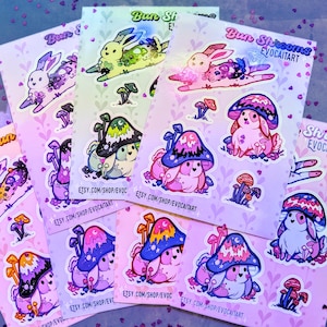 Bunny Mushroom LGBT Pride Stickers | Cottagecore Lesbian Pan Bi Aro Ace Trans Enby Genderfluid LGBTQ Pride | Vinyl Laptop Decal