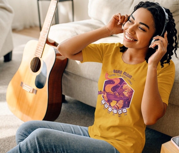 Musical Bard TTRPG Main T-Shirt | Violin Player Shirt, Kawaii D20 Anime Shirt, Fantasy Dungeons Witchy Tee, Colorful Tabletop RPG Clothes