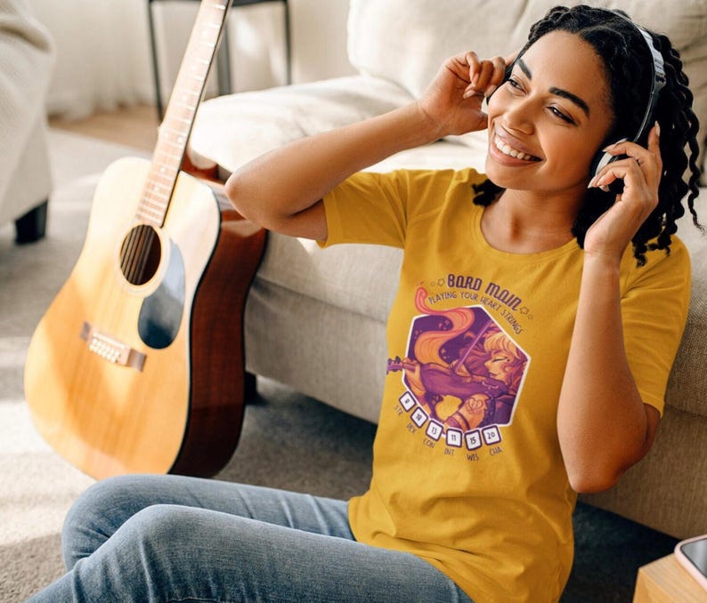 Musical Bard TTRPG Main T-Shirt | Violin Player Shirt, Kawaii D20 Anime Shirt, Fantasy Dungeons Witchy Tee, Colorful Tabletop RPG Clothes image 1