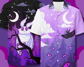 Asexual Subtle Pride Mothman Button Up Shirt | Asexaul Pride Cryptid, Ace Pride Moth Shirt, LGBTQ Monster Button Down, Pastel Goth Clothing