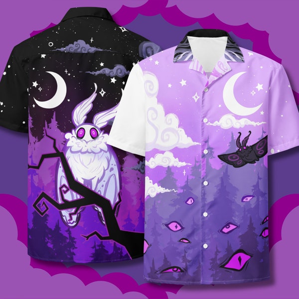 Asexual Sutil Orgullo Mothman Botón Arriba Camisa / Asexaul Orgullo Cryptid, Ace Pride Moth Camisa, LGBTQ Monster Button Down, Ropa Gótica Pastel