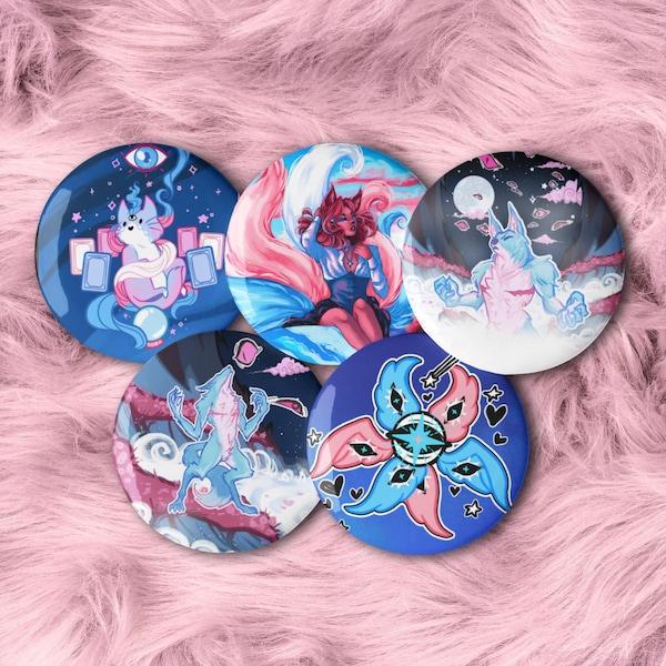 Transgender Subtle Pride Fantasy Button Set | Trans Pride Cryptid Pin, Trans Pride Cat Pin, LGBTQ Monster Lover Gift, Trans Werewolf Pin