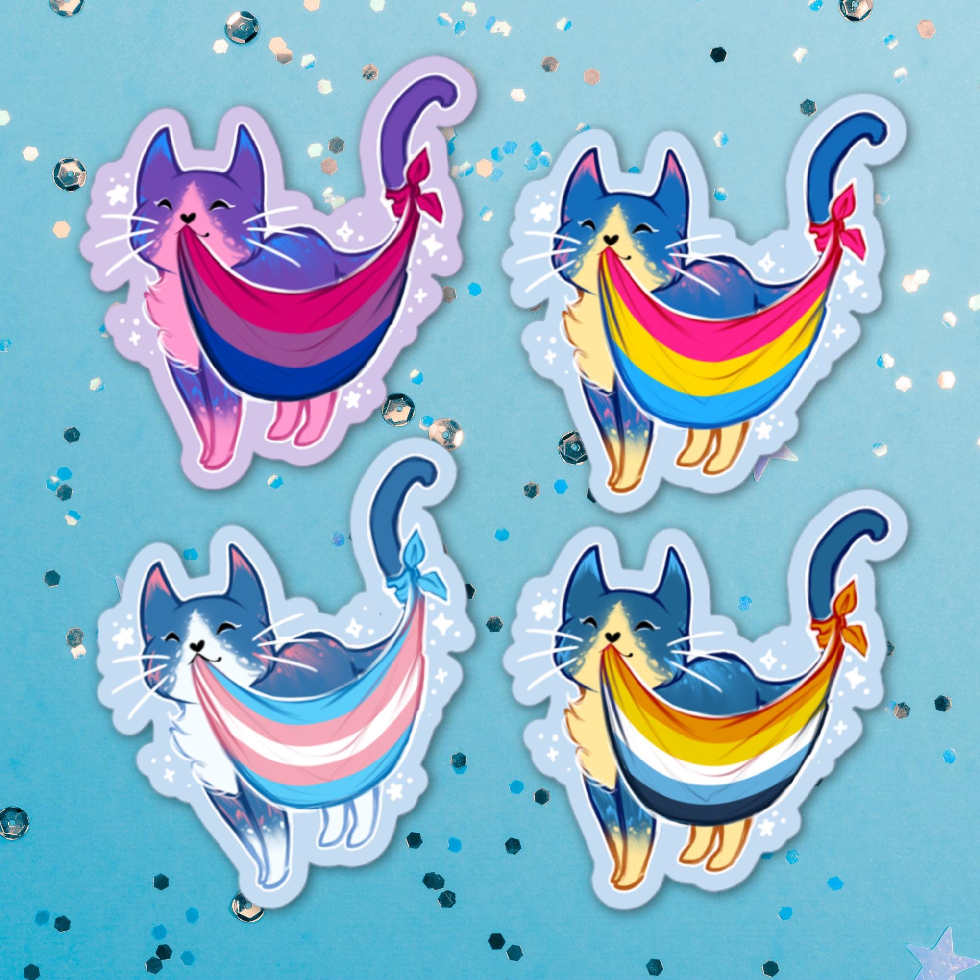 LGBT Pride Flag Cat Stickers | Lesbian Pan Bi Gay Ace Trans Aro ...