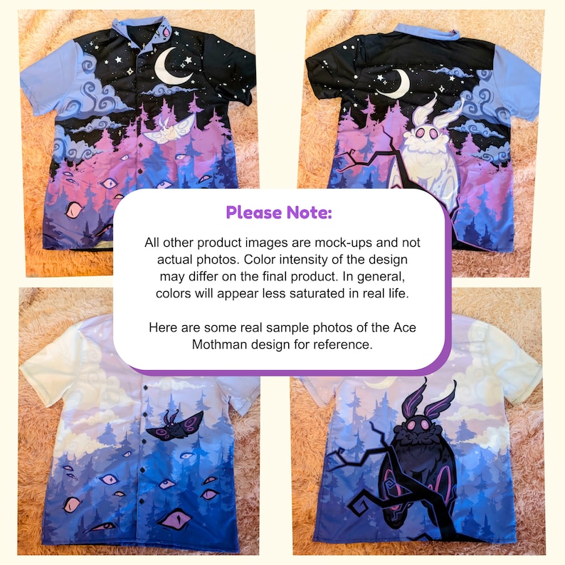 Asexual Subtle Pride Mothman Button Up Shirt Asexaul Pride Cryptid, Ace Pride Moth Shirt, LGBTQ Monster Button Down, Pastel Goth Clothing zdjęcie 5