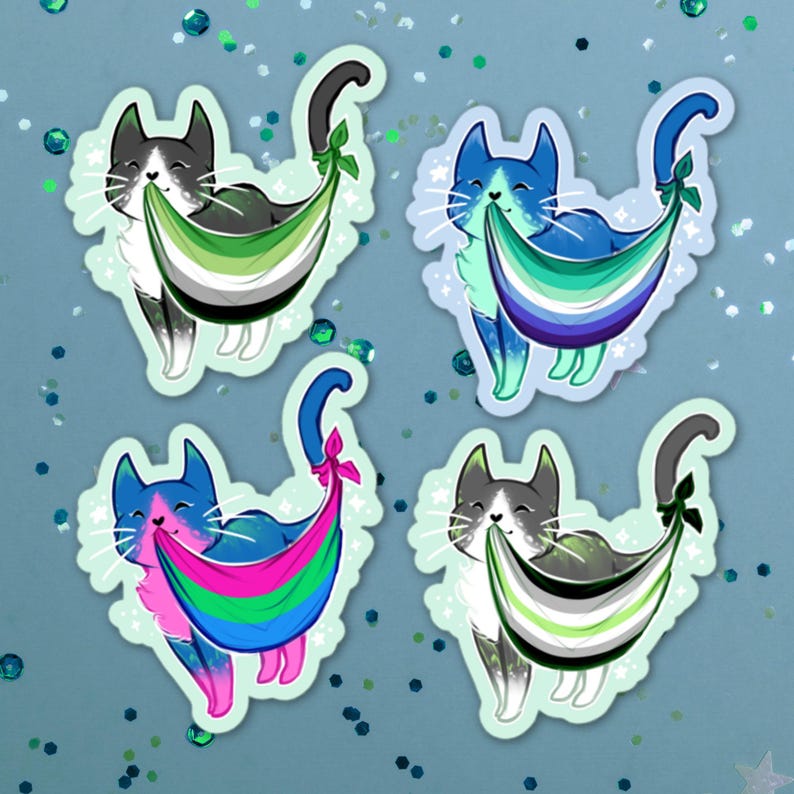 LGBT Pride Flag Cat Stickers | Lesbian Pan Bi Gay Ace Trans Aro ...