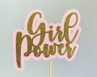 Girl power, girl power cake topper, girl power topper, girl power glitter topper, gender reveal, it’s a girl, glitter topper, glitter girly