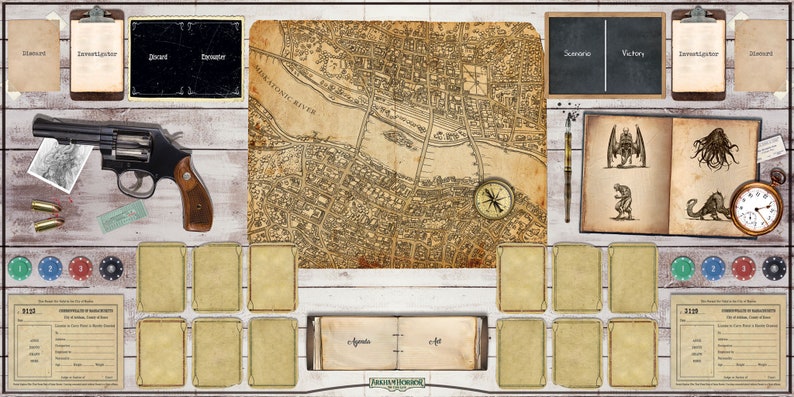 Arkham Horror playmat for 2 players Investigator board edition image 1