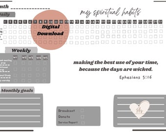 JW Spiritual Habits| Checklist| Jehovah's Witnesses| Planner| Printable| English