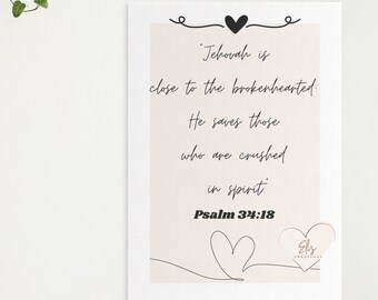 JW |Psalm 34:18 | Wall text| Jehovah's Witnesses| Printable Wall art| English