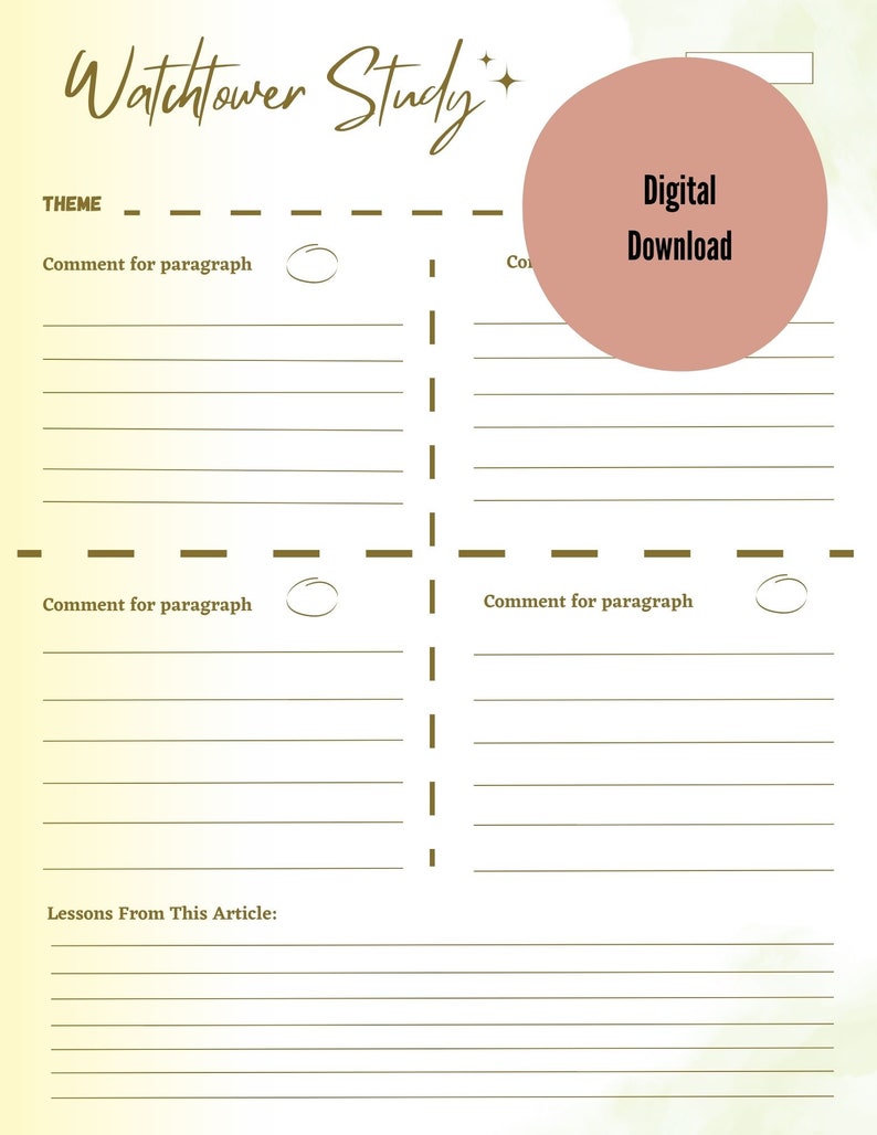 Watchtower Lesson 28 JW Meeting Workbook: Notes Template (digital Download) - Etsy