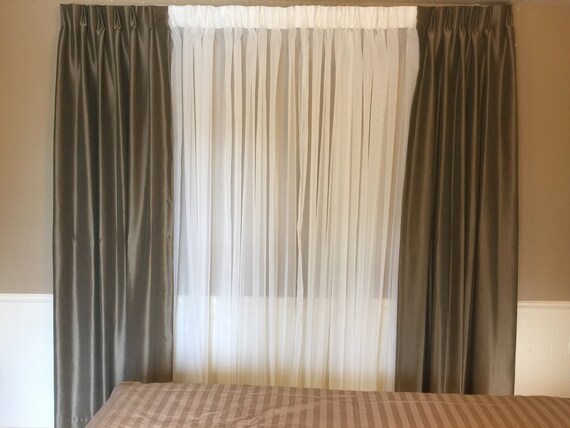 Custom Curtains in Sheer Ivory with Pink  Lilac  Grape  Grey Patchwork Pattern One Panel Custom sizes available