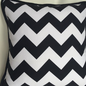 Black & White Chevron Print Pillow Cover, Geometric Design Pillow Cover, Zig Zag Printed Pillow Cover with Black Cording on all Edges