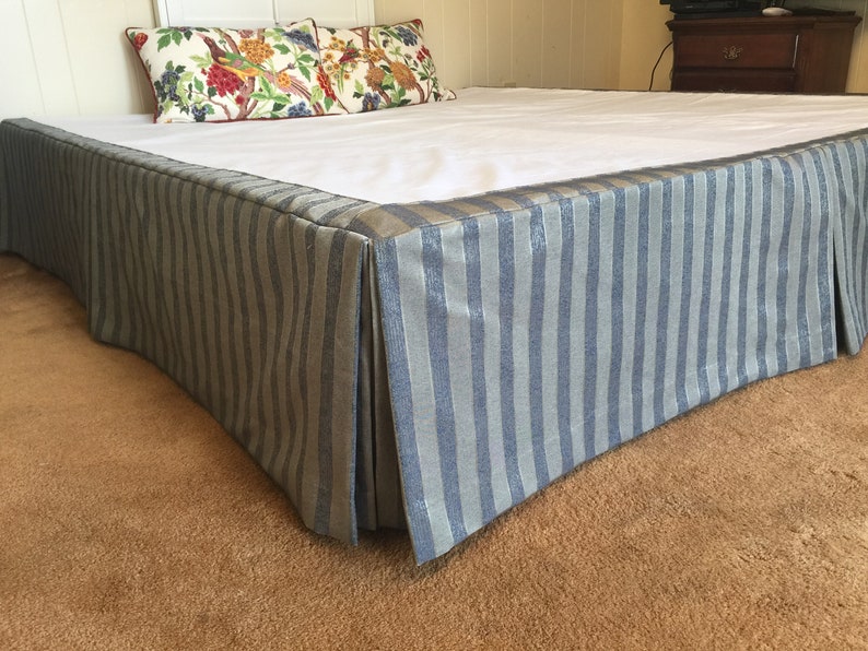 Tailored King Bed Skirt in Navy and Gray Stripe Etsy