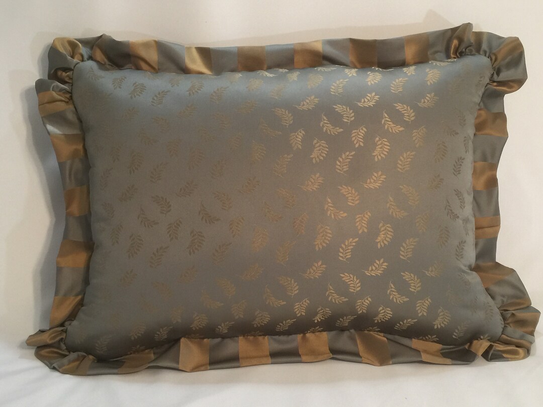 Queen Pillow Covers in Teal and Gold Palm Leaf Print and a Ruffled Edge