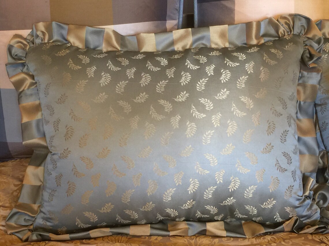 Queen Pillow Covers in Teal and Gold Palm Leaf Print and a Etsy Polska